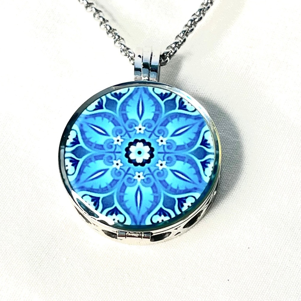 Glass boho Mandela essential oil necklace